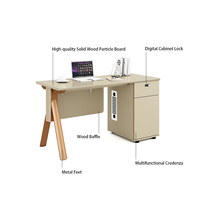 Bureau de travail avec armoire latérale et pieds en bois couleur beige sable avec tiroir pour mobilier de bureau à domicile, vente en gros directe d'usine