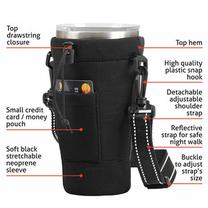 Soporte para vaso con correa de mano, 30oz Tazas de café de acero inoxidable, aislamiento de viaje, manga negra de Neopreno - Product Image 2