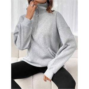 Sweat-shirt personnalisé pour femme grande taille, col zippé, manches longues, épaules tombantes, col à revers, pull décontracté, vêtements d'automne - Product Image 2