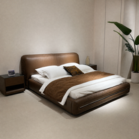 Cadre de lit en cuir véritable marron, taille King Queen, lit plateforme moderne rembourré avec tête de lit incurvée pour chambre à coucher, villa, hôtel