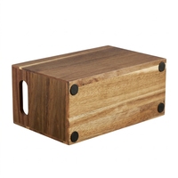 Boîte de rangement pour ustensiles de cuisine en bois d'acacia personnalisée, avec séparateur amovible, plateau de rangement en bois avec poignée