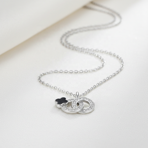 Nouveauté 2026 Collier Pendentif de Luxe pour Femme en Argent Sterling 925 avec Émail Trèfle Noir, <span class=keywords><strong>Halo</strong></span>, Double Cercle Infini et Moissanite - Product Image 3