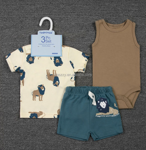 Ingrosso 3 pezzi tutina con stampa carina Set comodo cotone <span class=keywords><strong>per</strong></span> bambini pantaloncini a maniche corte <span class=keywords><strong>per</strong></span> bambine <span class=keywords><strong>vestiti</strong></span> estivi <span class=keywords><strong>per</strong></span> <span class=keywords><strong>neonati</strong></span> - Product Image 2