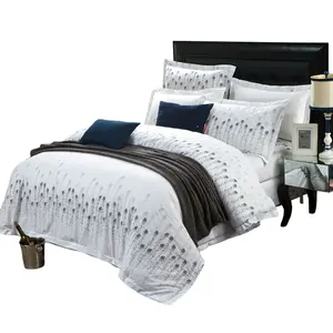 Percale Bedding Sets Roupa de cama branca 100 algodão equipado folha lençol Hotel linho 4 peças Bed Sheet Set