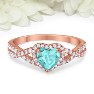 แหวนแต่งงาน/หมั้น ดีไซน์ใหม่ล่าสุด เงินแท้ S925 ประดับเพชร CZ ทรงกลม และพลอยพาราไบต์ทรงรี ดีไซน์เกลียว - Product Image 2