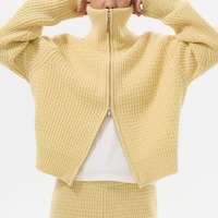 Cardigan zippé en tricot gaufré personnalisé pour femme, 7GG, en mélange de coton épais, style universitaire, automne, preppy, tricot de haute qualité