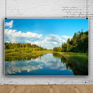 9x6ft Clear Lake Water Photographie Fond Forêt & Rivière Réflexion Arbres Bleu Ciel Blanc Nuages pour Décors & Réflexions - Product Image 2