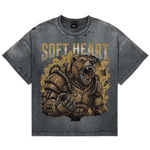 เสื้อยืดโอเวอร์ไซส์สไตล์วินเทจคุณภาพสูงสำหรับผู้ชาย ลายพิมพ์ตัวอักษร Mechanical Bear ผ้าฝ้ายระบายอากาศได้ดี สตรีทแวร์ - Product Image 1