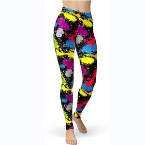 Usine personnalisé femmes 80s Leggings néon artistique Splash imprimé beurre doux extensible pantalon Leggings - Product Image 5