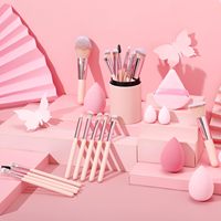Ensemble de 14 pinceaux de maquillage rose pour débutants, pour le visage, portable, éponge, fond de teint, poudre, anticernes, fards à paupières