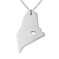Collier de l'État du Maine en acier inoxydable Colliers en forme d'État du Maine Collier d'État du Maine avec un cœur
