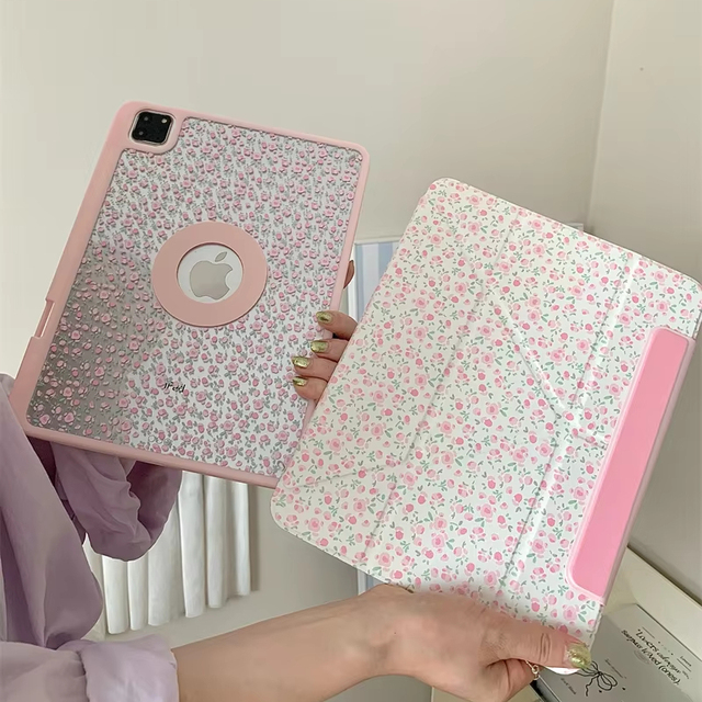 Ins Korean Small Flower Magnet for Apple ipad Pro 12.9 Feet Fall protection case Mini7 Magnetic Wireless Charge 5/6 2024