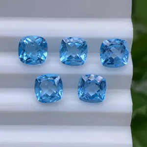 Cushion Shape 3.0mm~10.0mm High Quality Loose Gemstone Faceted Cut crystal stone Jewelry Making Natural Swiss Blue Topaz