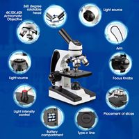 Compound Monocular Microscope 40X-2000X for Adults Kids Students School Laboratory Home Education with Slides Set