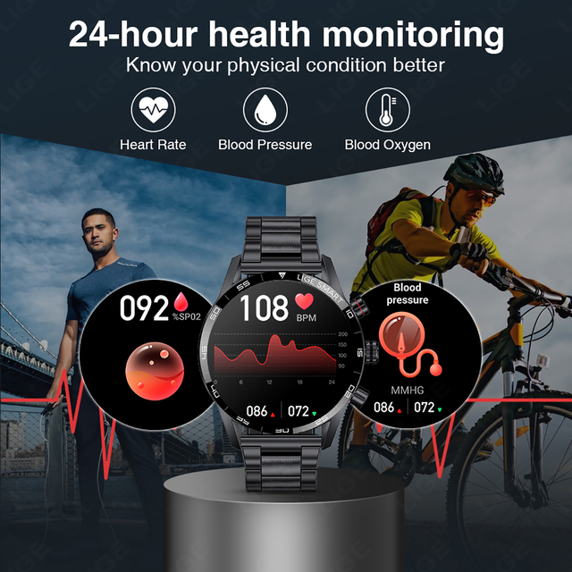 Lige BW0408 Luxury Unisex Montre Intelligent Smart Watch Voice Message Notification Heart Rate Monitoring Sport Mode Music Watch