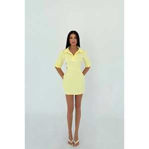 Vestido Amarillo de Algodón y Spandex con Cuello, Largo hasta el Suelo, Talla Única XL, Estilo Casual para Fiesta, con Forro de Patrón Sólido para Otoño - Product Image 5