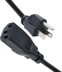 Standard 5ft 1.5m 10 Amps 125 Volts Black 3 Prong Ac Power Cord Cable For Electronics Tv Computer Printer Radio Monitor