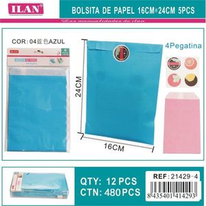 Sacchetti di carta Ilan 16x24 cm, confezione da 5, blu, per lavori manuali e confezioni regalo - Product Image 3