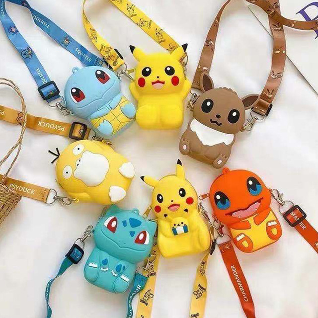 Cross-border Children's Single-shoulder Bag Cartoon Pikachu Coin Purse Pokemon Silicone Crossbody Bag Storage Zipper