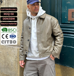 Chaqueta Casual de Piel Sintética para Hombre, Cuello Camisero, Cierre de Botón Único, Abrigo de Otoño de PU - Product Image 1