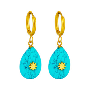 Teardrop Turquoise Dangle Earrings Gold Plated Stainless Steel Drop Earrings Gift Fashion Jewelry - Product Image 5