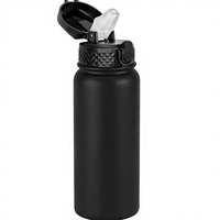 Bouteille d'eau isotherme en acier inoxydable anti-fuite et anti-poussière pour le sport (noir) – Garde au chaud ou au froid 24 heures pour enfants, femmes et hommes