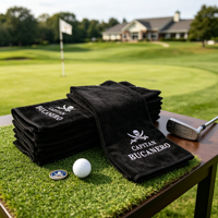 Serviette à main promotionnelle 100% coton personnalisée broderie personnalisée crochet en velours coupé sur un seul côté sport serviette de golf noire