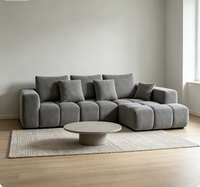 Canapé modulaire en forme de L, design Tofu gris, avec chaise longue, assise extra profonde, profil bas, tissu, pour appartement et hôtel