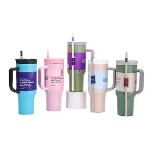 Gobelet isotherme en acier inoxydable de 40 oz avec poignée, logo personnalisé, double paroi isolée, avec couvercle à paille pour voiture - Product Image 1