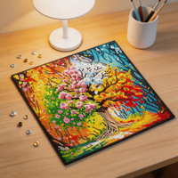 Kit de Peinture Diamant Abstrait Encadré Arbre des Quatre Saisons, Impressions Artistiques Complètes en Cristal pour Adultes