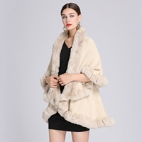 801 #   Nouvelle Collection : Cape Châle en Tricot Grande Taille pour Femme avec Col en Fausse Fourrure de Lapin Rex – Modèle Ample et Tendance