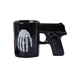 Caneca Em Forma De Crânio MSH Espresso Caneca Criativa Black Gun Handle Caneca Cerâmica