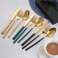 Ensemble de couverts de luxe en acier inoxydable doré, couteau, fourchette et cuillère noirs
