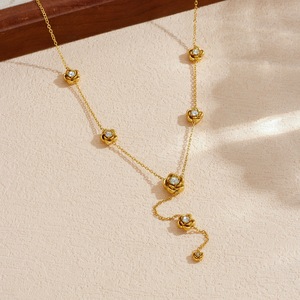 Gold Plated Rose Pendant Y Shape Chain Necklace With Diamond Inlay For Wedding Daily Wear - Product Image 2