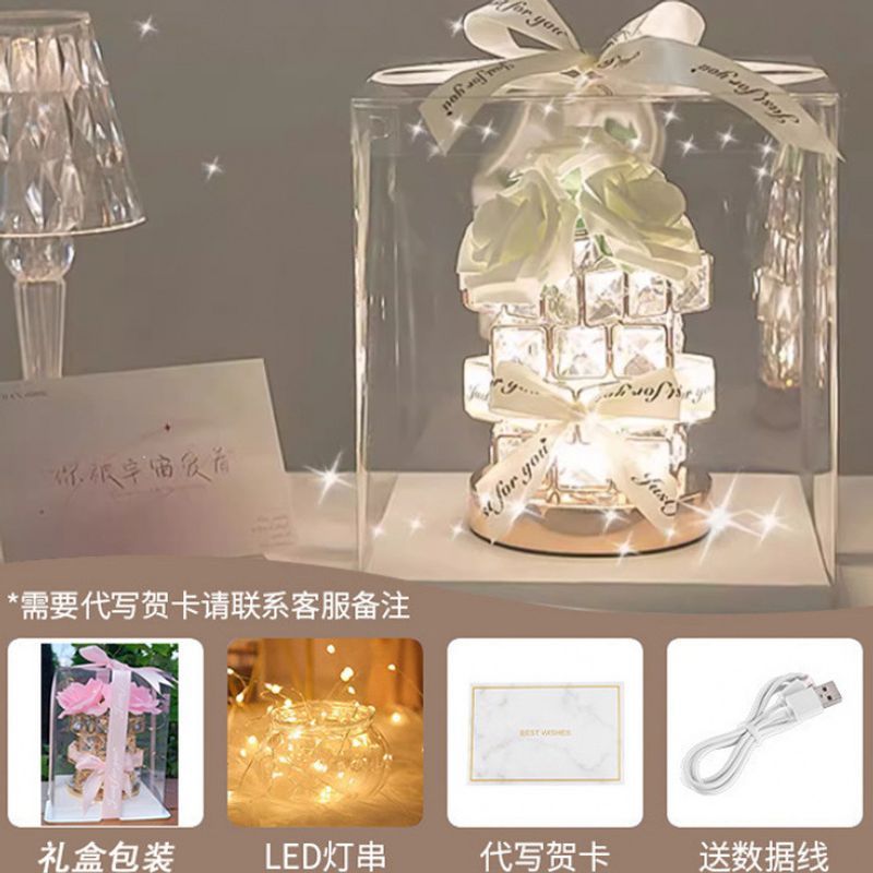 [Caja de Regalo Ritual] Lámpara de Cristal Rosa Blanco Leche (Rosa Recargable)