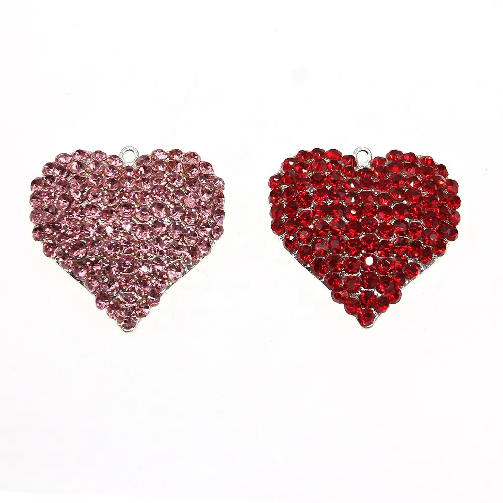 Pingente rosa/vermelho com strass e coração, pingente de joias fashion para presente do dia dos namorados