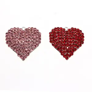Free Shipping Fashion Rhinestone Pink/Red Love Heart Charms Jewelry Pendant For Valentine's Day Gift