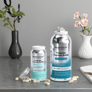 Aluminum Bottle with Ring-Pull for Supplement Capsule <b>Pill</b> Food Grade Material Metal <b>Container</b> Tablets Packaging - Product Image 1