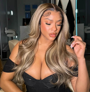 13x6 Ombre tè latte cenere biondo con riflessi marroni parrucca anteriore in pizzo capelli umani a 210% densità Upgreads Ombre radici parrucca Pre pizzicata - Product Image 2