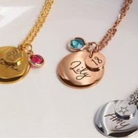 Collar fino ajustable cadena grabada medalla redonda Acero inoxidable piedra natal COLLAR COLGANTE nombre personalizado Logo collar