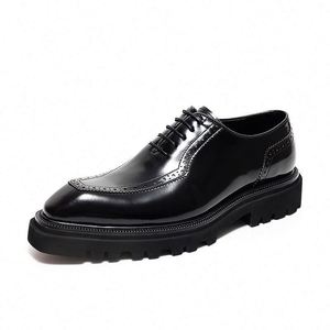 Designer High Quality Men's Formal Shoes Genuine Leather Pointed Toe Lace-Up Breathable Lightweight Anti-Slip <b>Platform</b> <b>Oxfords</b> - Product Image 6
