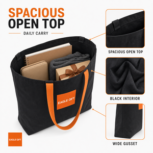 <b>Large</b> Capacity Retail Carry <b>Bag</b> Custom Pattern Available Practical Shopping Black Cotton <b>Bag</b> - Product Image 1