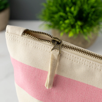 Sac d'accessoires en toile de coton nautique avec logo brodé personnalisé Trousse de toilette à rayures brodées Trousse de cosmétique de voyage