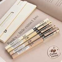 4 stylos à bille à encre noire parfumée au café, couleur beige, avec encre gel à séchage rapide, plus 4 pochettes en papier blanc