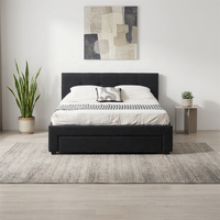 Ensemble de meubles de chambre à coucher en bois de luxe moderne européen, lit avec rangement rembourré en tissu bouclé, tailles Queen-King coordonnées