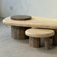 Ensemble de tables basses en travertin naturel Wabi-Sabi, table en pierre asymétrique à plusieurs niveaux pour salon