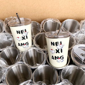 Gobelet isotherme en acier inoxydable, tasse droite épaissie, bouteille d'eau portable avec couvercle, pour adulte - Product Image 3