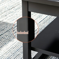Table basse moderne à double niveau, plateau en bois imitant le marbre, structure en acier en forme de U, étagère de rangement pour salon