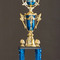 Coupe de trophée universelle en plastique de haute qualité avec logo personnalisé et autocollants en feuille d'aluminium SZ08 Taille M