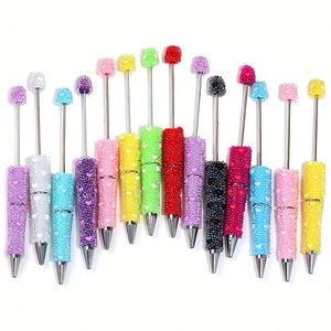 23 Stylos à bille en plastique entièrement ornés de perles, avec perles brillantes collées à la main, DIY créatif, en résine colorée et strass, cadeau de bureau - Product Image 1